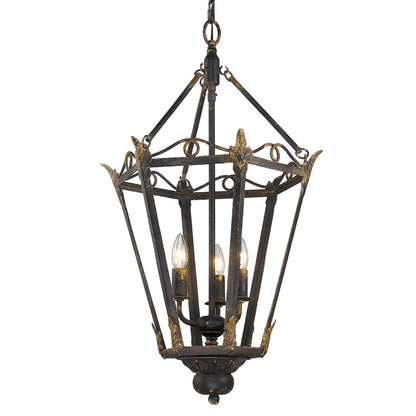 Matilda 3 Light Pendant - Antique Black Iron - Golden Lighting