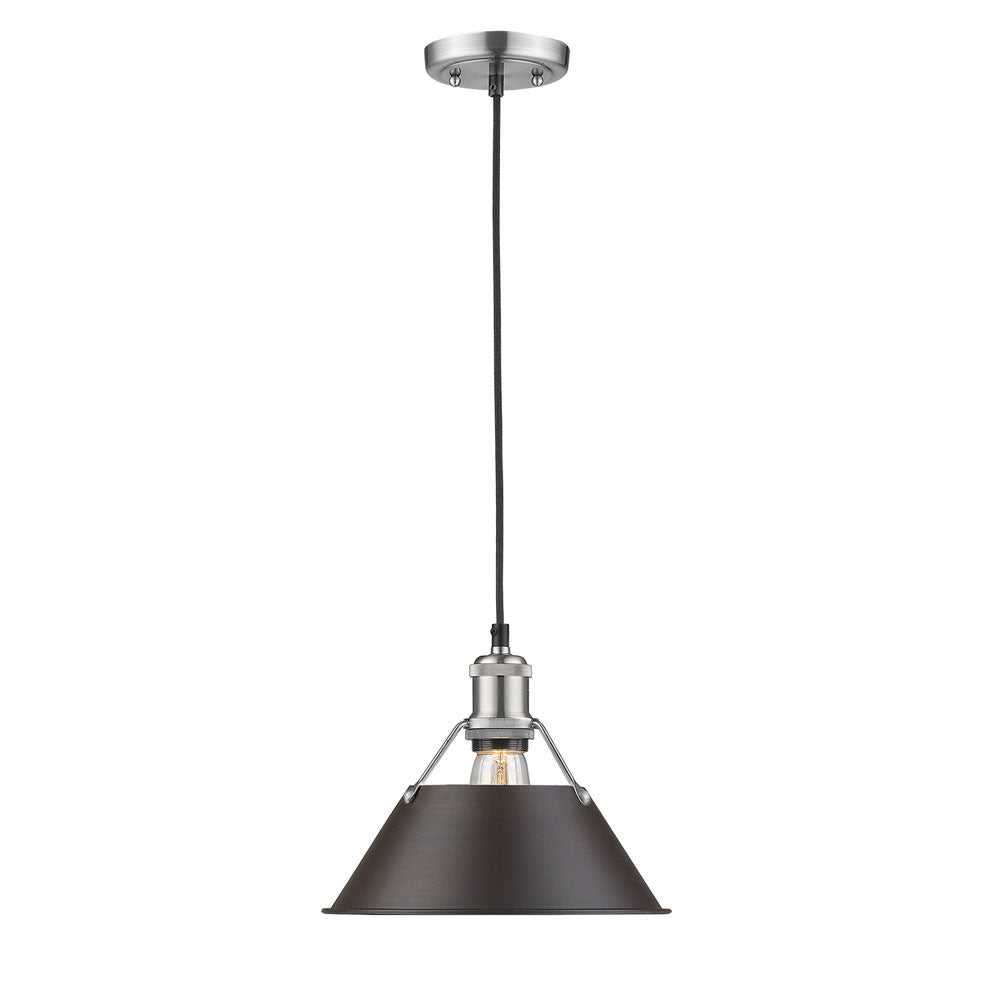 Orwell Medium Pendant - 10" - Pewter / Rubbed Bronze Shade - Golden Lighting