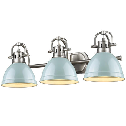 Duncan 3 Light Bath Vanity - Pewter / Seafoam Shades - Golden Lighting