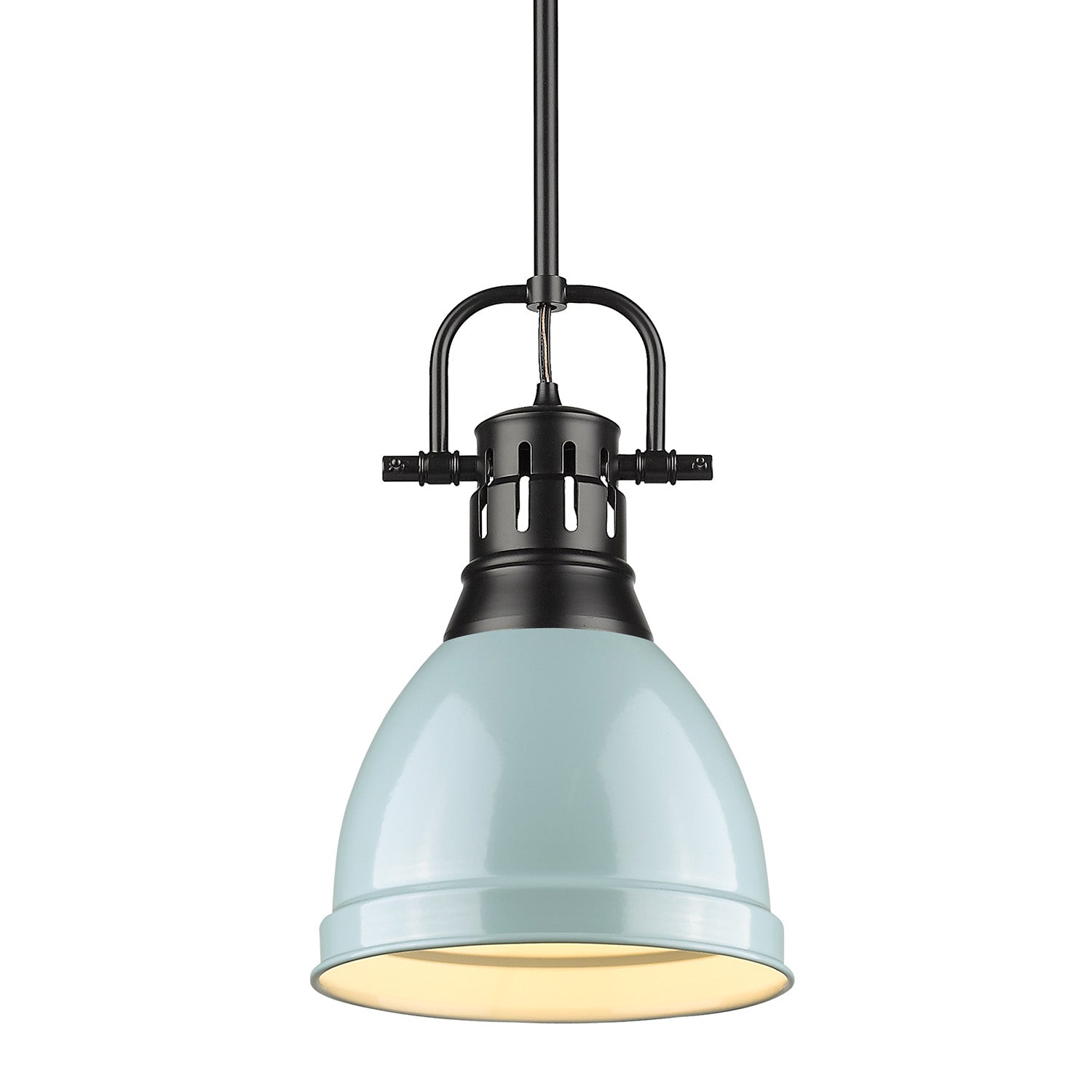 Duncan Small Pendant with Rod - Matte Black / Seafoam Shade - Golden Lighting