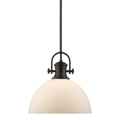 Hines 1 Light Large Pendant - Matte Black / Opal Glass - Golden Lighting