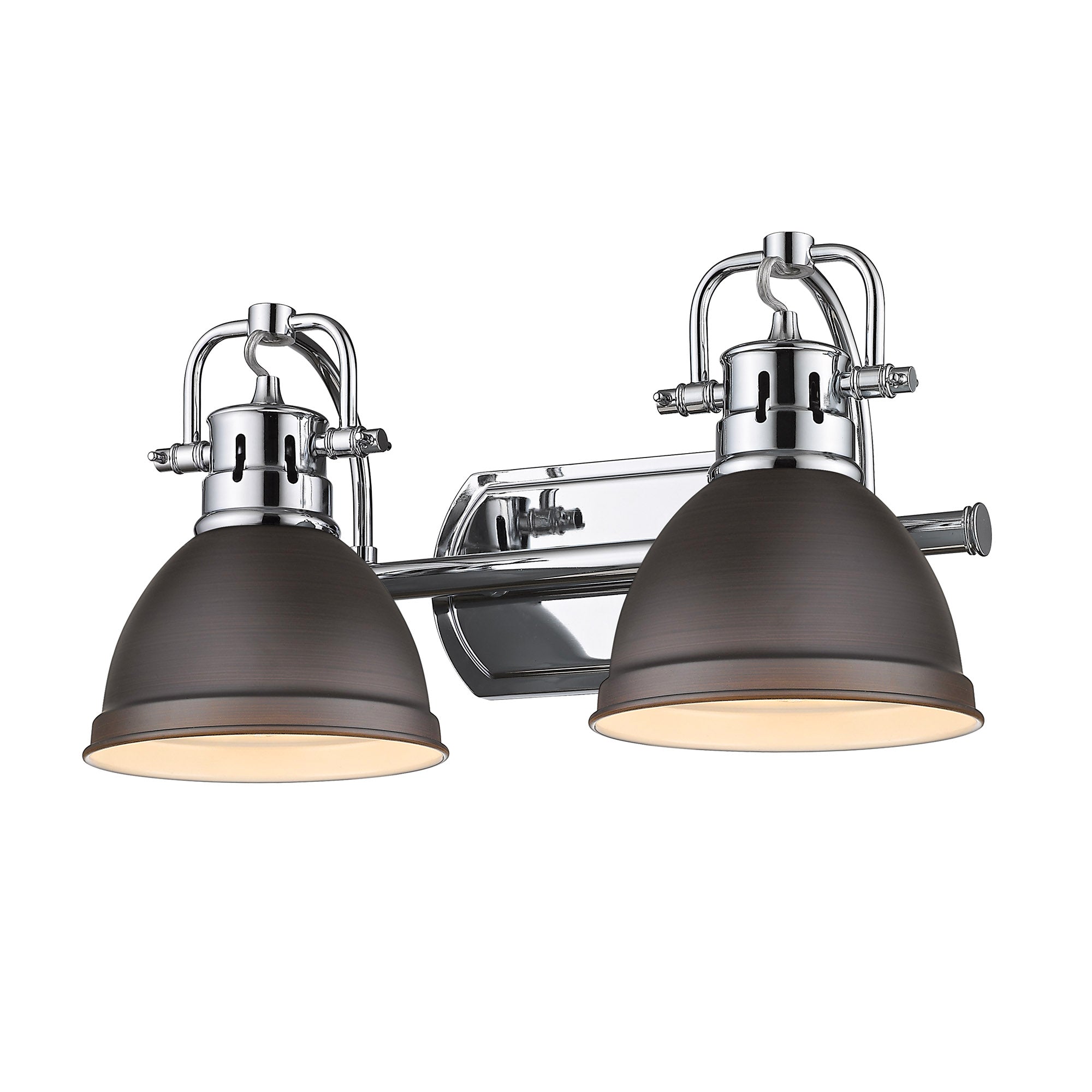 Duncan 2 Light Bath Vanity - Chrome / Rubbed Bronze Shades - Golden Lighting