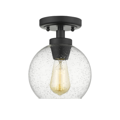 Galveston Flush Mount - Matte Black / Seeded Glass - Golden Lighting