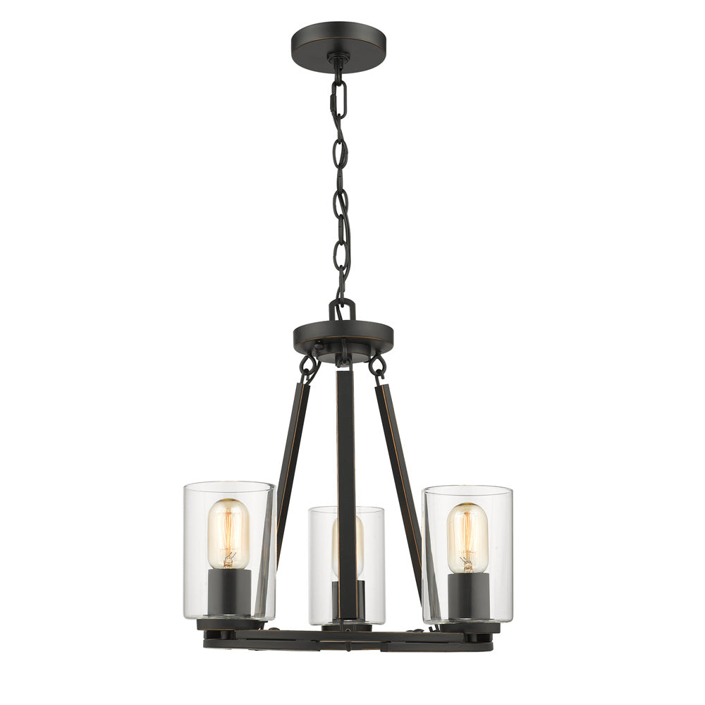 Monroe 3 Light Chandelier (Convertible) - Matte Black with Gold Highlights / Clear Glass - Golden Lighting