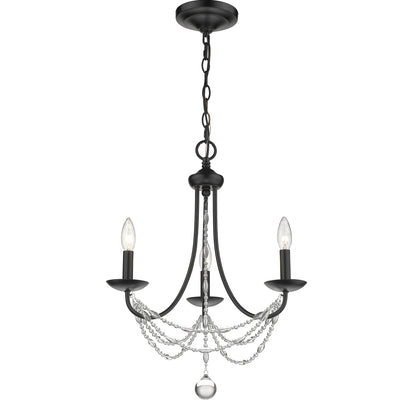 Mirabella 3 Light Mini Chandelier - Matte Black / Pearl Chiffon Shade - Golden Lighting