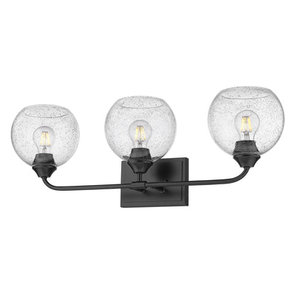 Ormond 3 Light Bath Vanity (with shades) - Closeout - Matte Black / Seeded Glass Globe - Golden Lighting