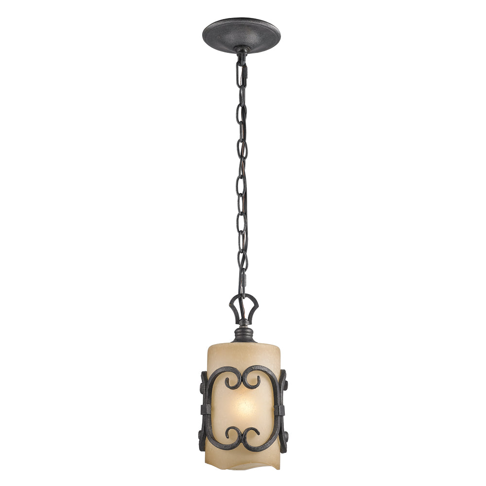 Madera Mini Pendant - Black Iron / Toscano Glass - Golden Lighting