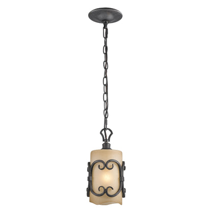 Madera Mini Pendant - Black Iron / Toscano Glass - Golden Lighting