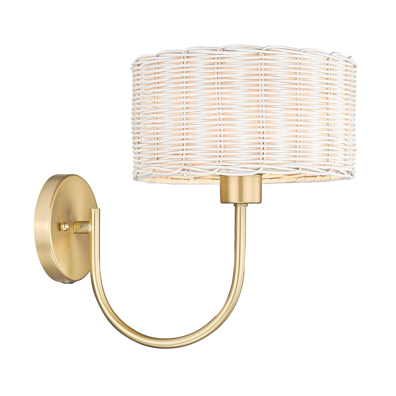 Erma 1 Light Wall Sconce - Brushed Champagne Bronze and White Wicker - Golden Lighting