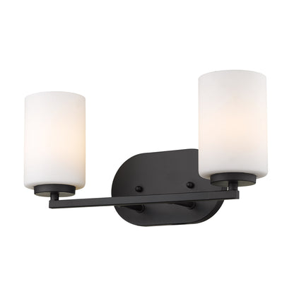 Manhattan 2 Light Bath Vanity - Matte Black / Opal Glass - Golden Lighting