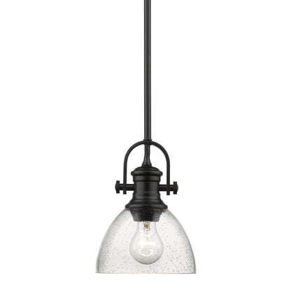 Hines Mini Pendant - Matte Black / Seeded Glass - Golden Lighting