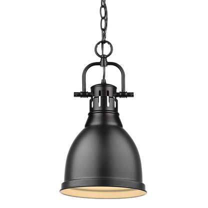 Duncan Small Pendant with Chain - Matte Black / Matte Black Shade - Golden Lighting