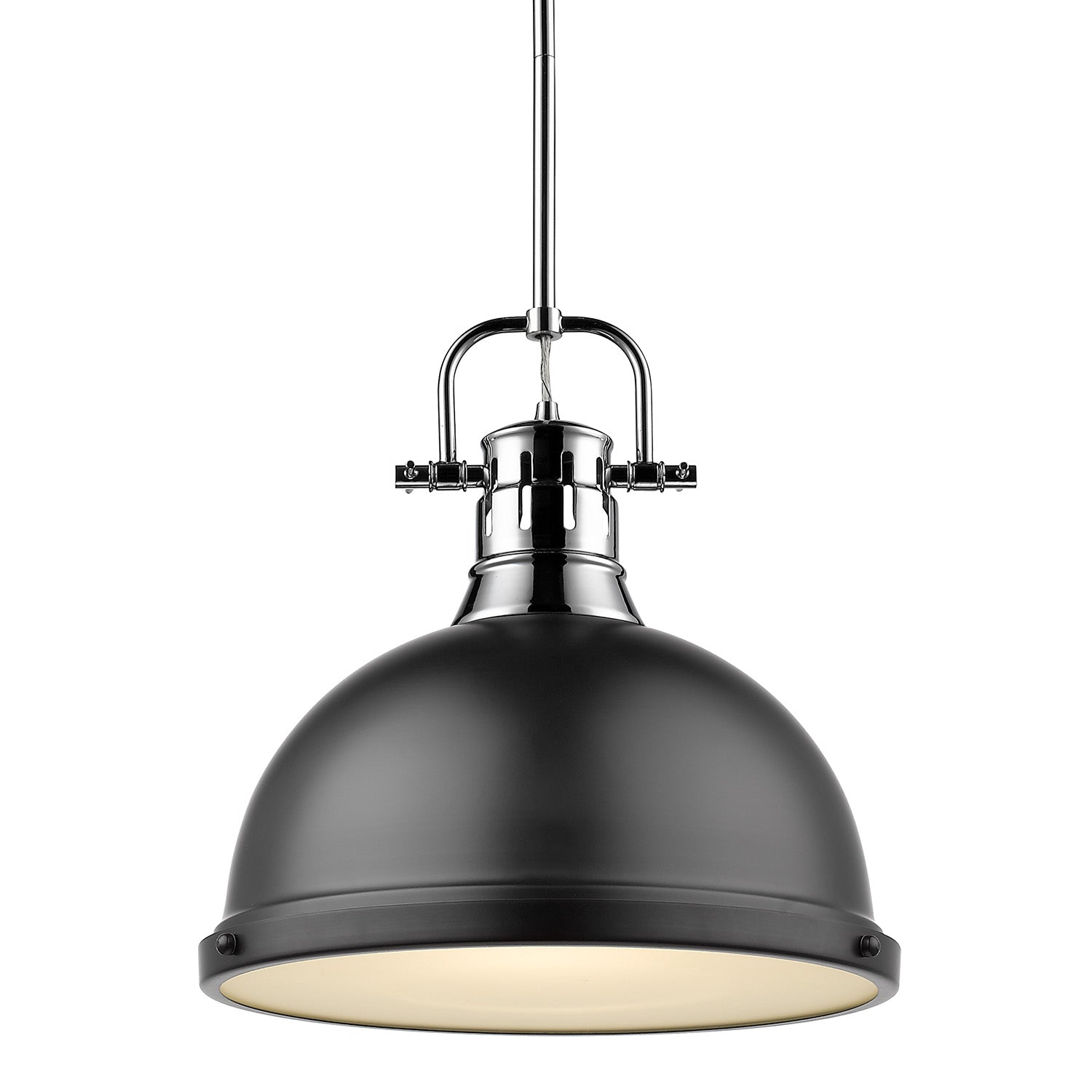 Duncan 1 Light Pendant with Rod - Chrome / Matte Black Shade - Golden Lighting