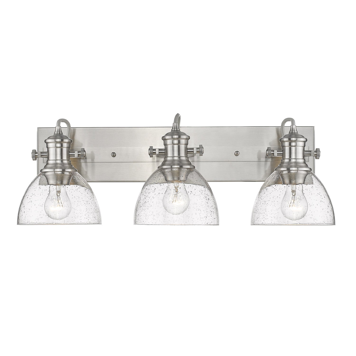 Hines 3 Light Bath Vanity - Pewter / Seeded Glass - Golden Lighting