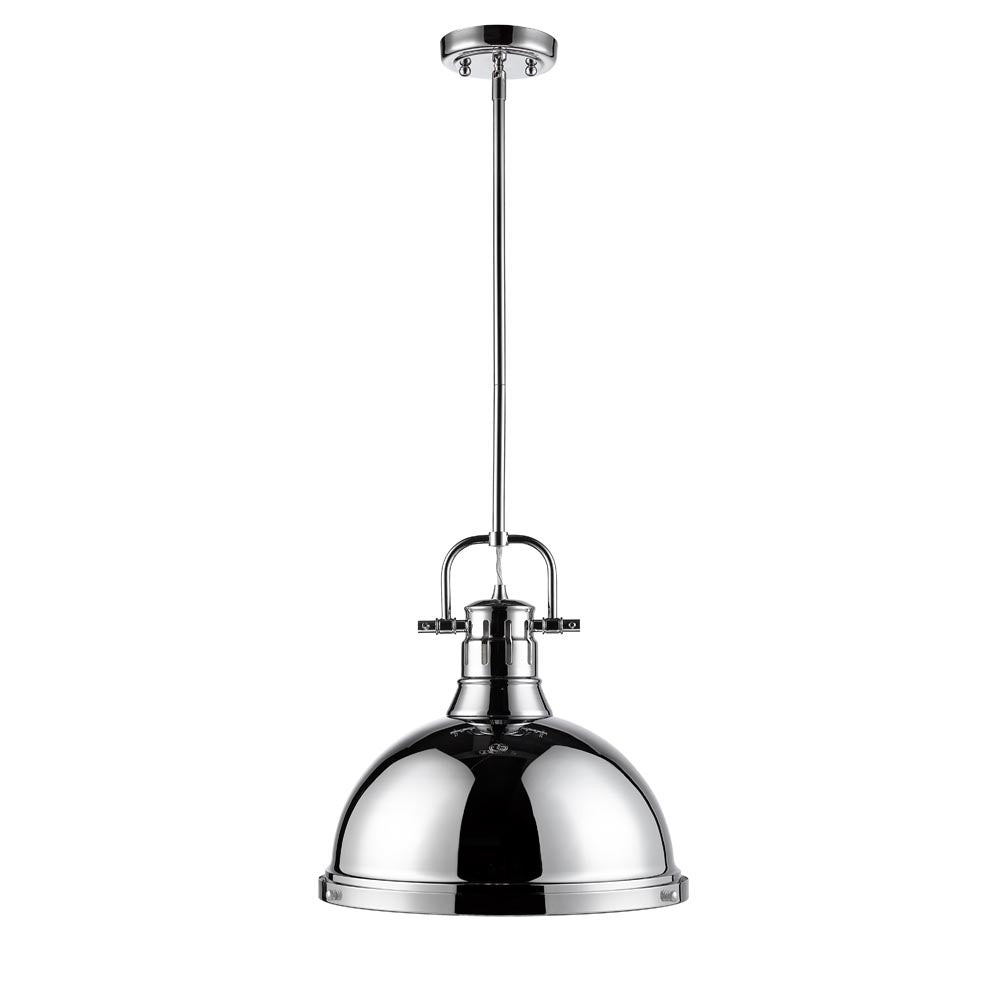 Duncan 1 Light Pendant with Rod - Chrome / Chrome Shade - Golden Lighting