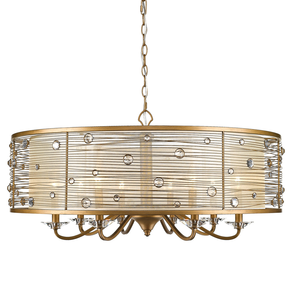 Joia 8 Light Chandelier - Peruvian Gold / Sheer Filigree Mist - Golden Lighting