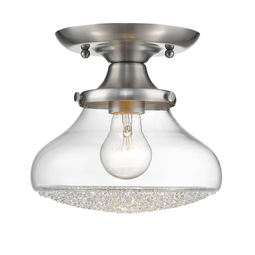 Asha Semi-Flush - Small Glass - Pewter / Clear Crushed Crystal Glass - Golden Lighting