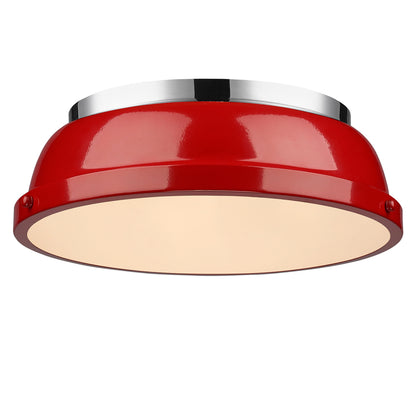 Duncan 14" Flush Mount - Chrome / Red Shade - Golden Lighting