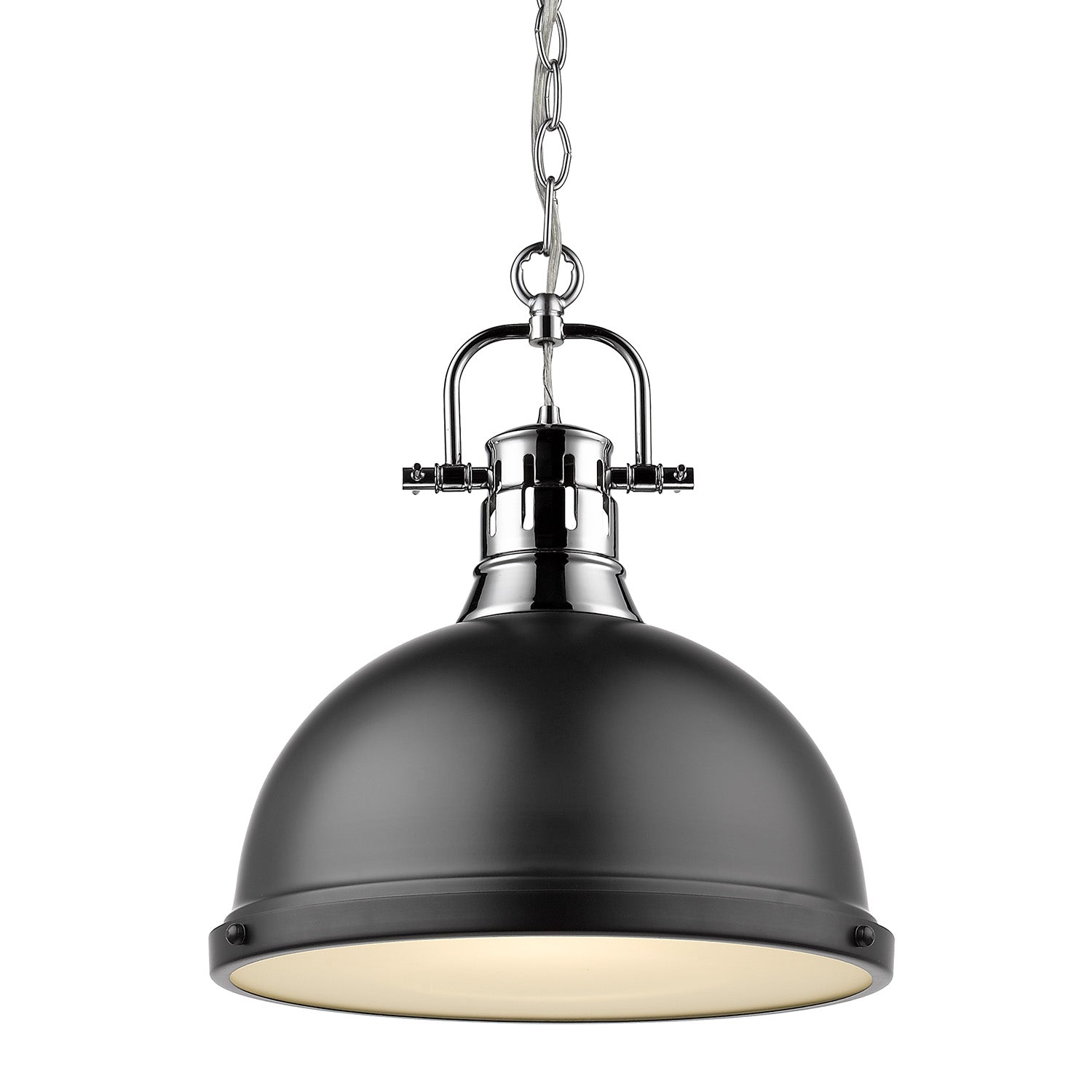 Duncan 1 Light Pendant with Chain - Chrome / Matte Black Shade - Golden Lighting