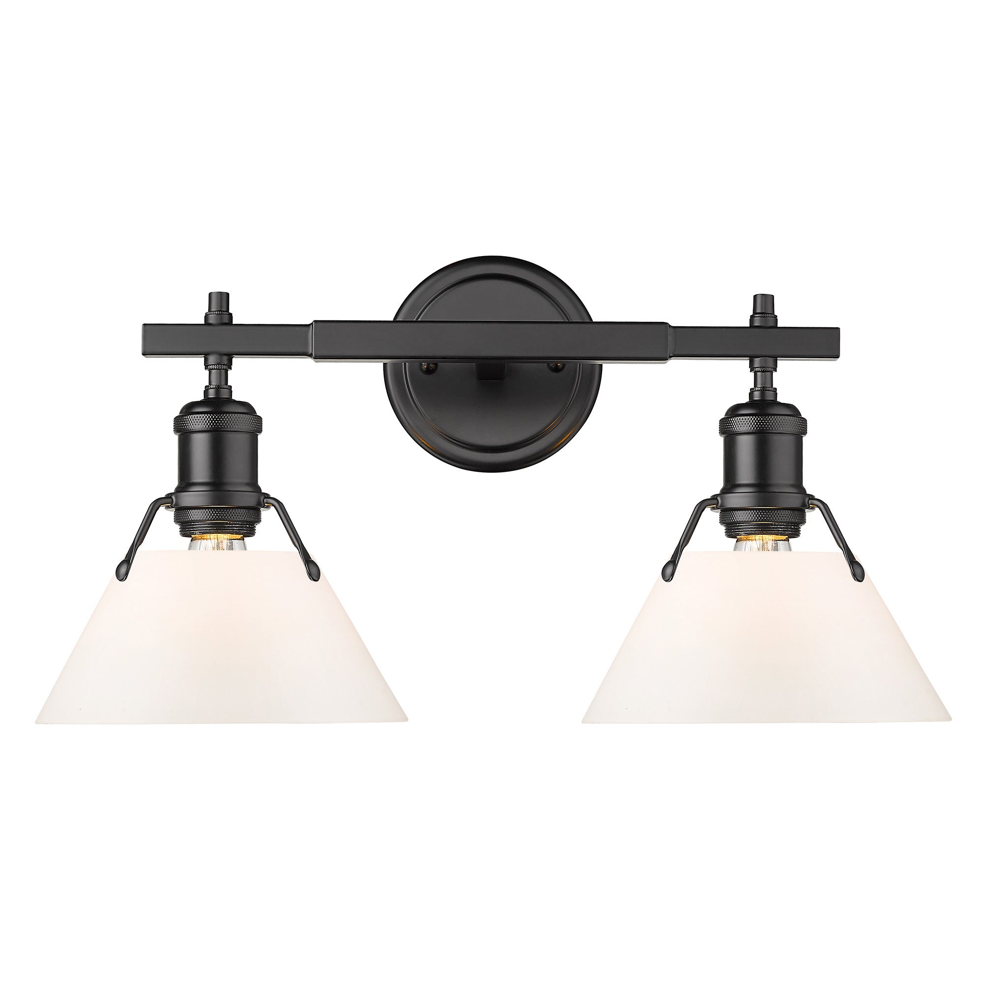 Orwell 2 Light Bath Vanity - Matte Black / Opal Glass Shades - Golden Lighting