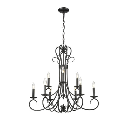 Homestead 2 Tier - 9 Light Candelabra Chandelier - Matte Black - Golden Lighting