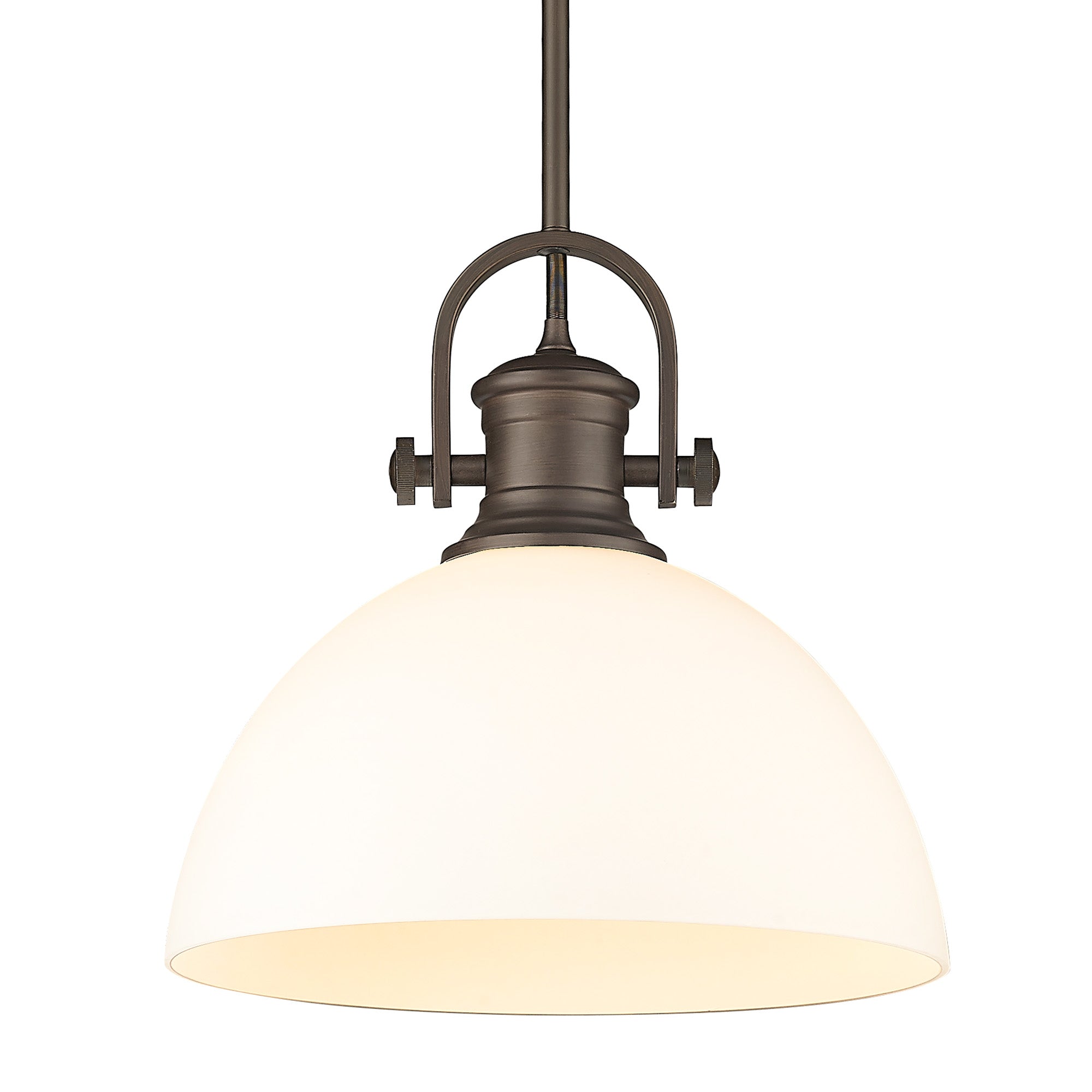 Hines 1 Light Large Pendant - Rubbed Bronze / Opal Glass - Golden Lighting