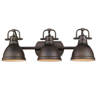 Duncan 3 Light Bath Vanity - Rubbed Bronze / Rubbed Bronze Shades - Golden Lighting