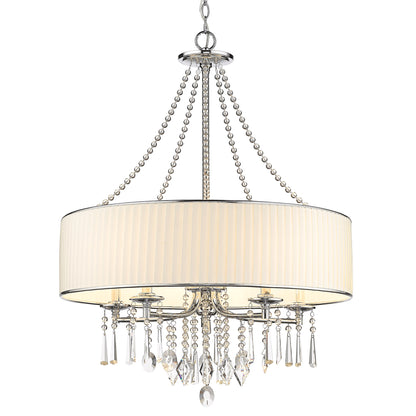 Echelon 5 Light Chandelier - Chrome / Bridal Veil Shade - Golden Lighting