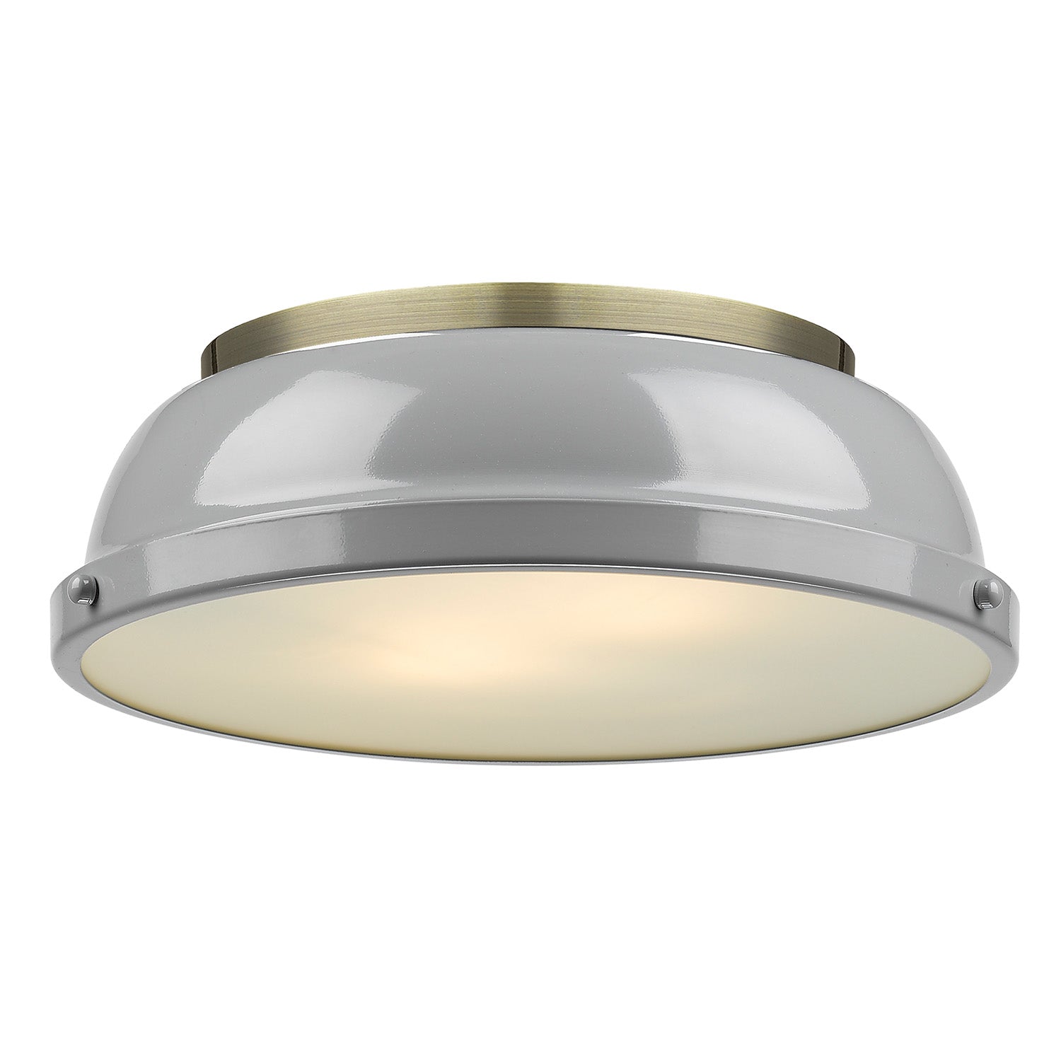 Duncan 14" Flush Mount - Aged Brass / Gray Shade - Golden Lighting