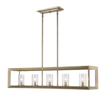 Smyth 5 Light Linear Pendant - White Gold / Clear Glass - Golden Lighting