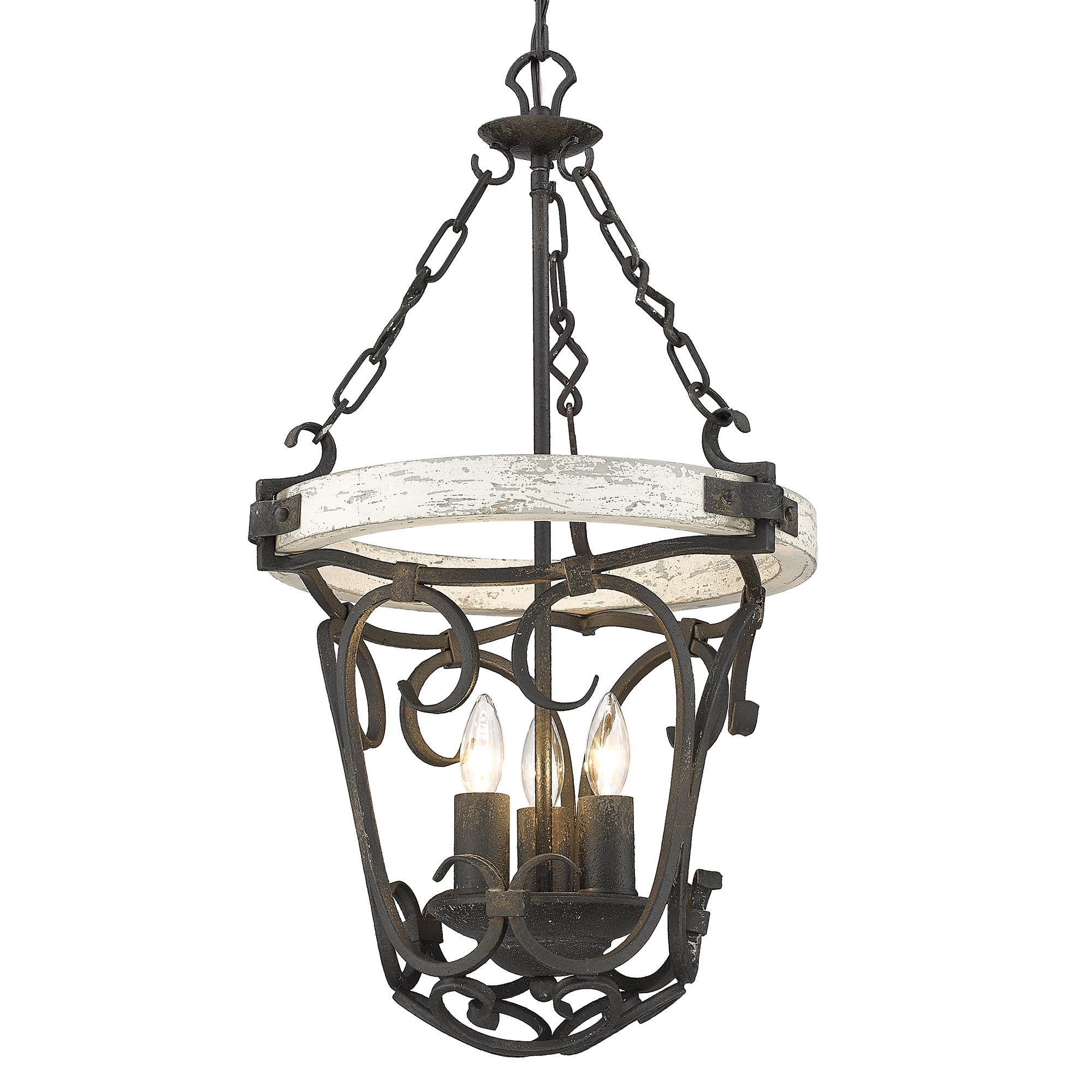 Madera 3 Light Pendant - Antique Black Iron / Coastal Driftwood - Golden Lighting