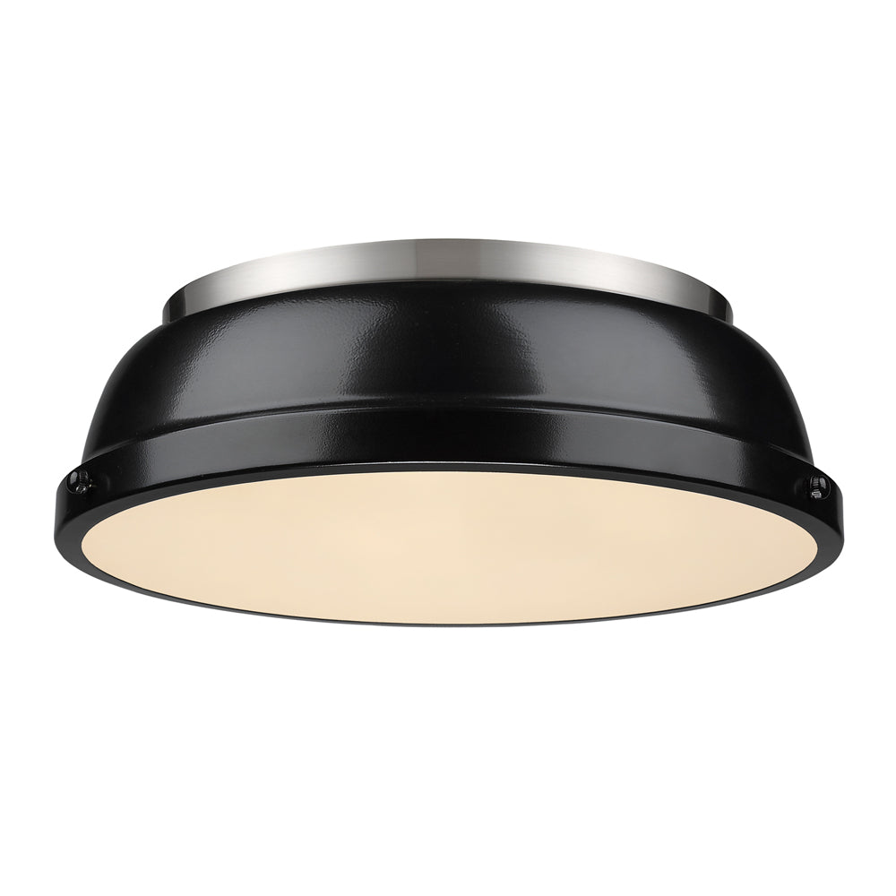 Duncan 14" Flush Mount - Pewter / Black Shade - Golden Lighting