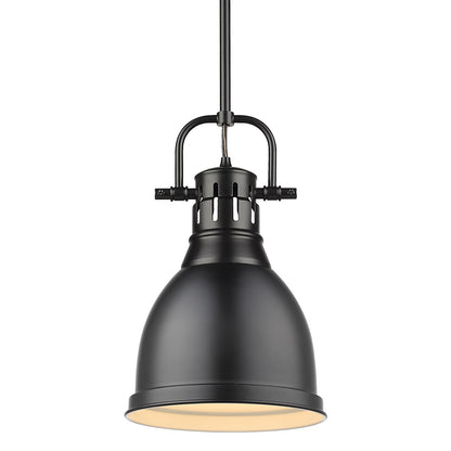 Duncan Small Pendant with Rod - Matte Black / Matte Black Shade - Golden Lighting