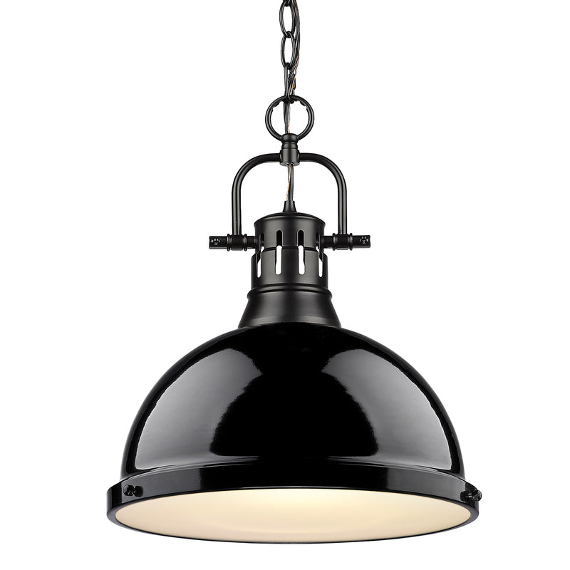 Duncan 1 Light Pendant with Chain - Matte Black / Black Shade - Golden Lighting