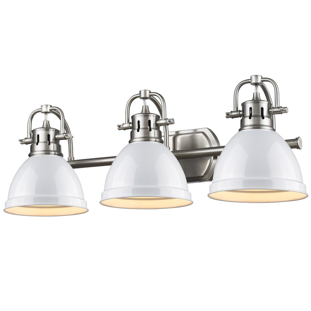 Duncan 3 Light Bath Vanity - Pewter / White Shades - Golden Lighting