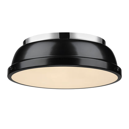 Duncan 14" Flush Mount - Chrome / Black Shade - Golden Lighting