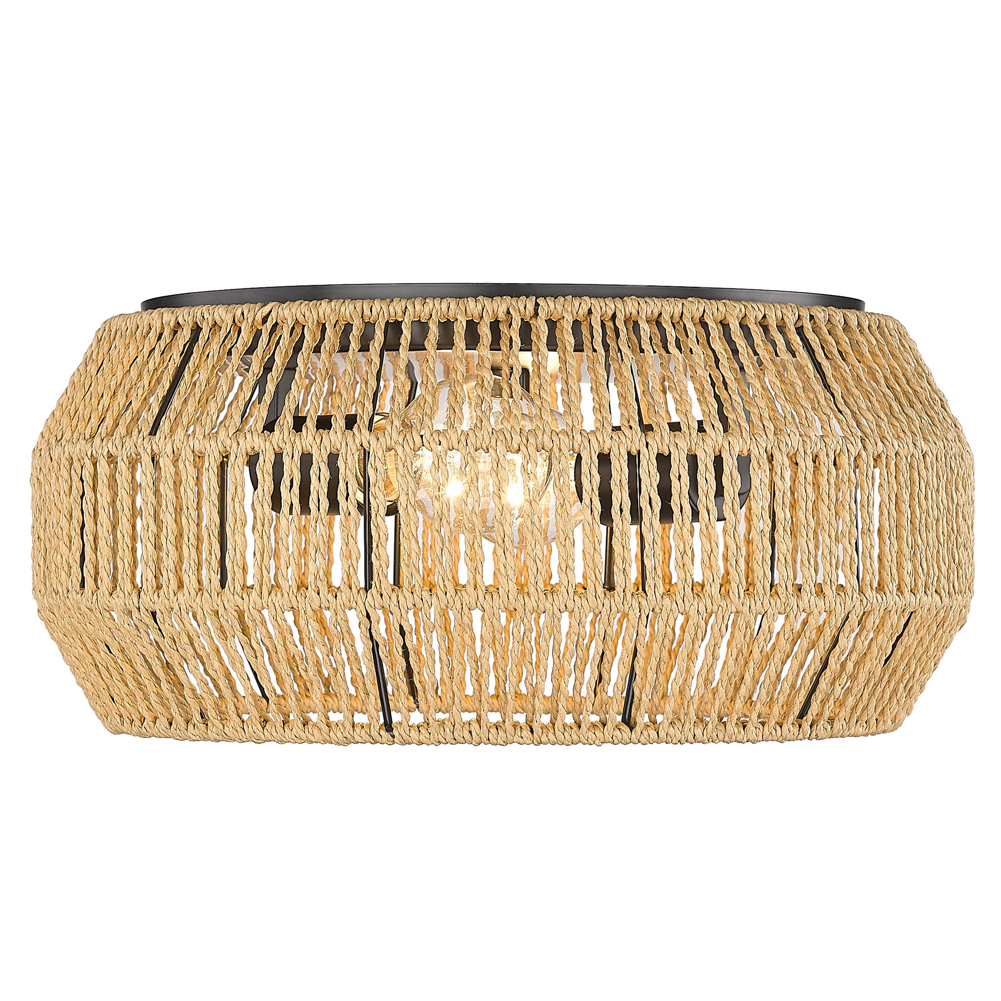 Marlee 2 Light Flush Mount - Matte Black / Natural Raphia Rope - Golden Lighting