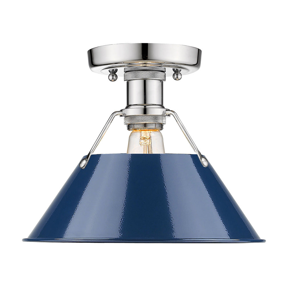 Orwell Flush Mount - Chrome / Matte Navy Shade - Golden Lighting