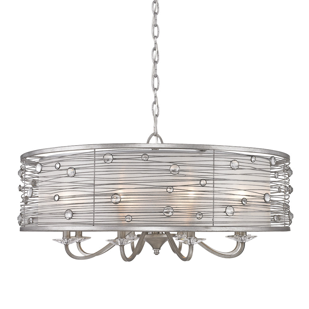 Joia 8 Light Chandelier - Peruvian Silver / Sterling Mist Shade - Golden Lighting