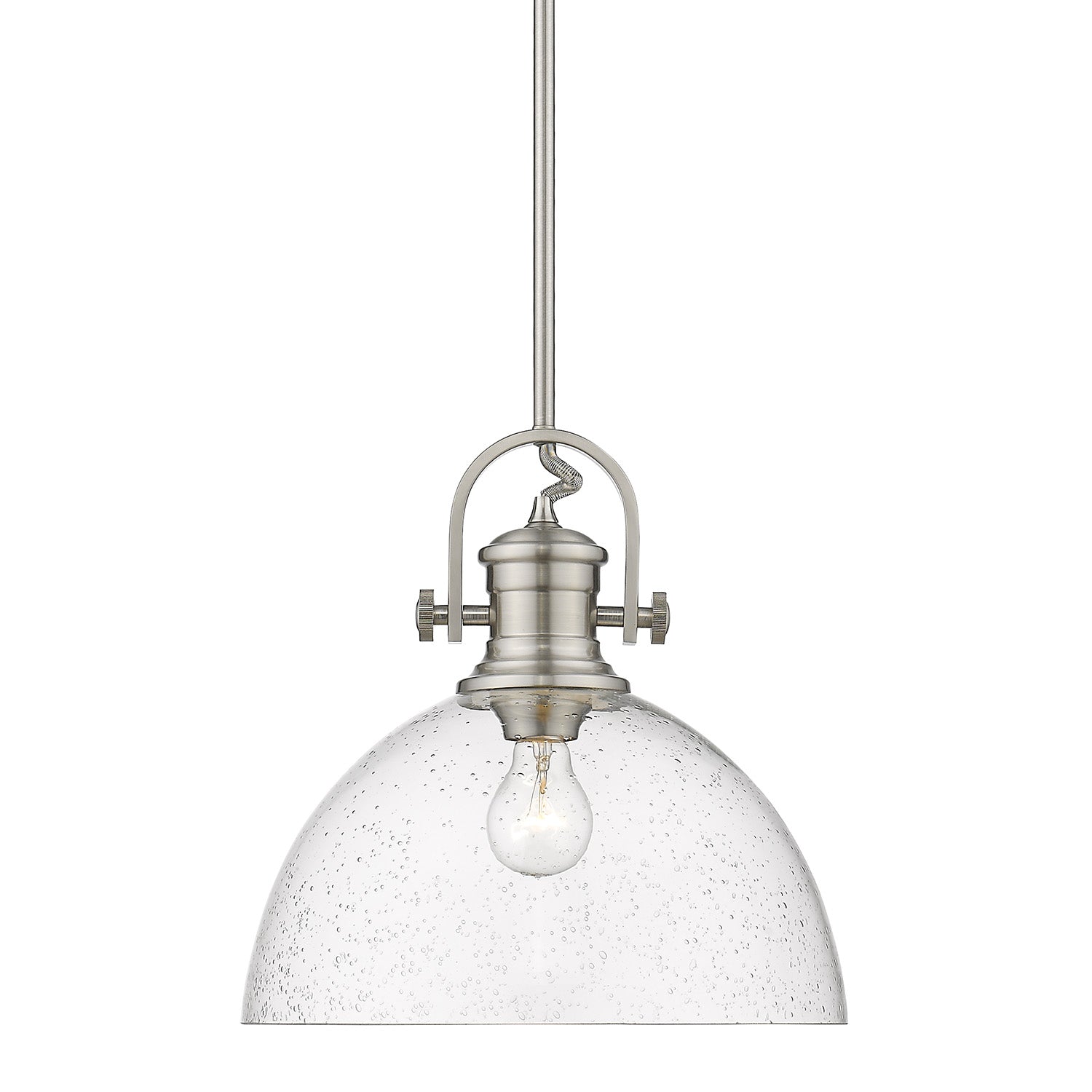 Hines 1 Light Large Pendant - Pewter / Seeded Glass - Golden Lighting