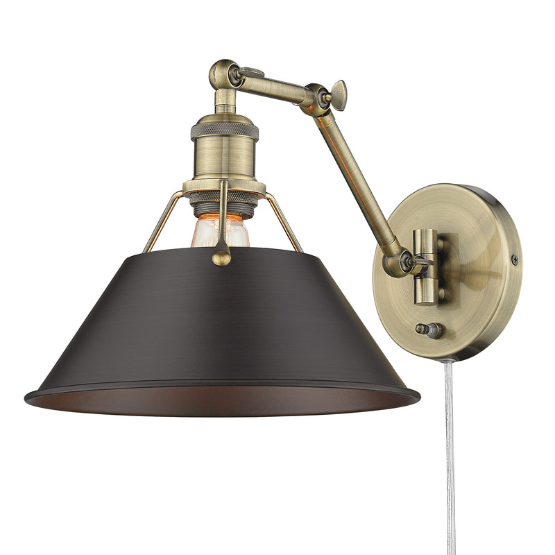 Orwell 1 Light Articulating Wall Sconce - Aged Brass / Rubbed Bronze Shade - Golden Lighting