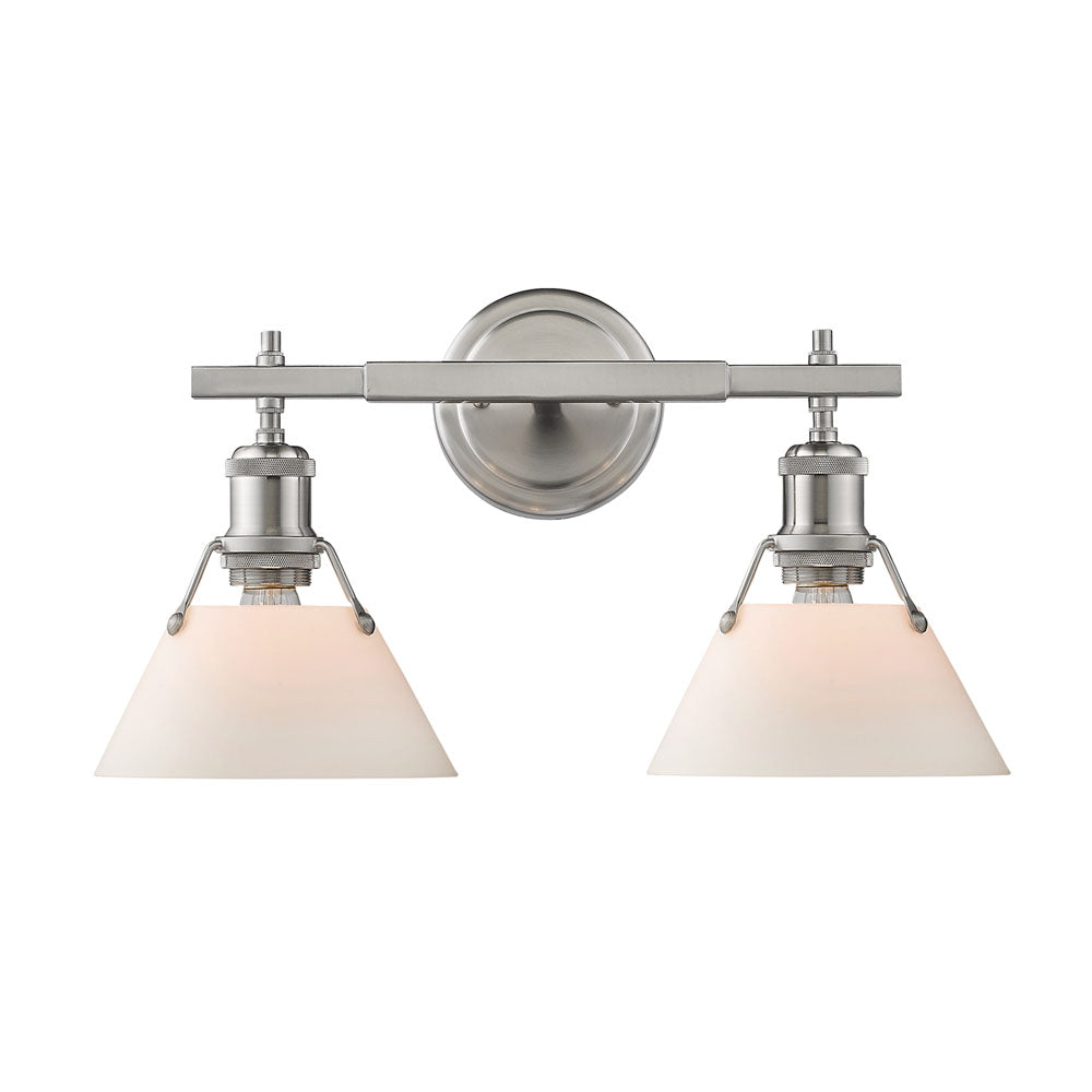 Orwell 2 Light Bath Vanity - Pewter / Opal Glass Shades - Golden Lighting