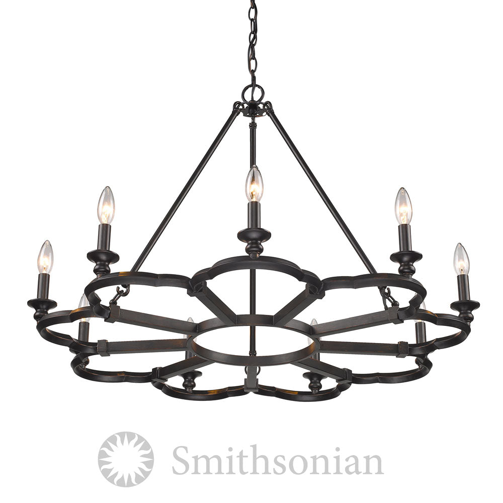 Saxon 9 Light Chandelier - Aged Bronze - Golden Lighting