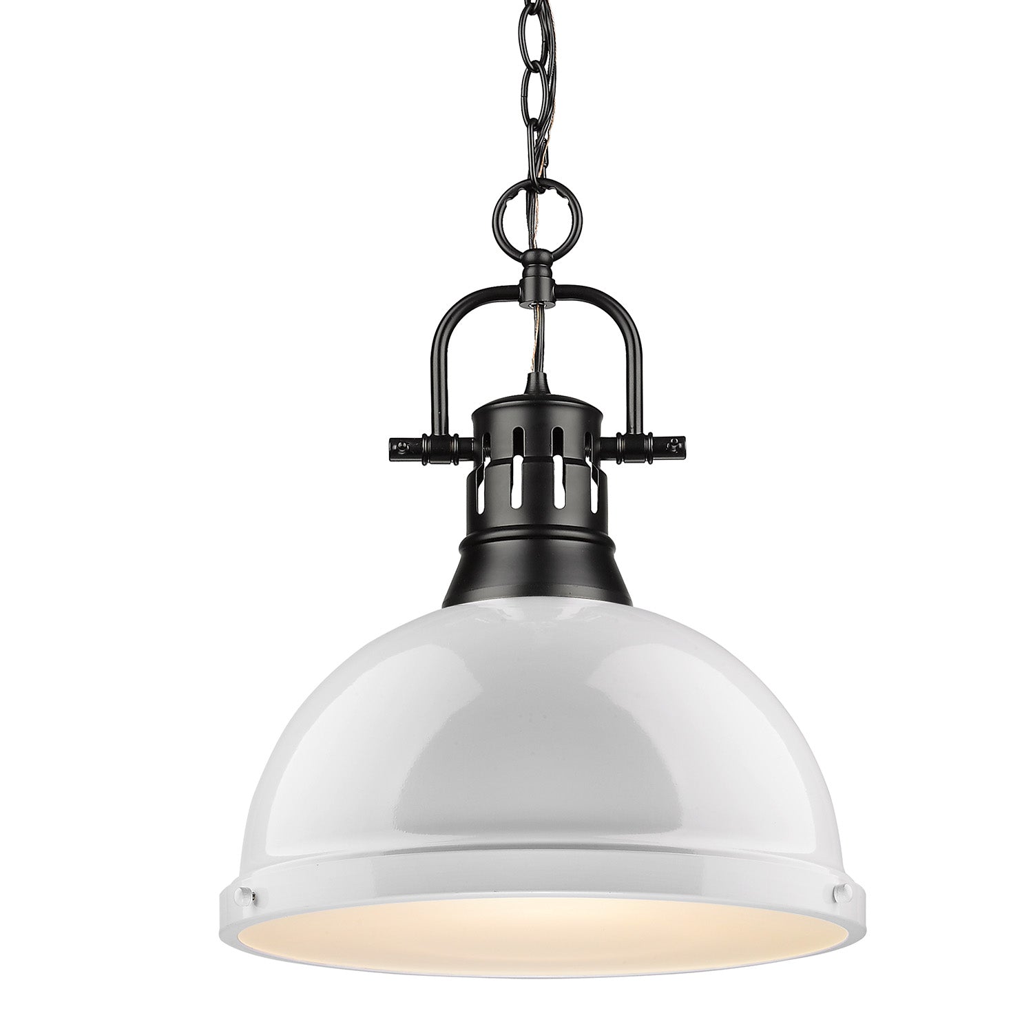 Duncan 1 Light Pendant with Chain - Matte Black / White Shade - Golden Lighting