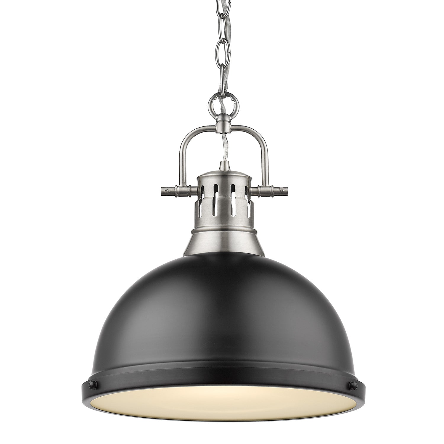 Duncan 1 Light Pendant with Chain - Pewter / Matte Black Shade - Golden Lighting