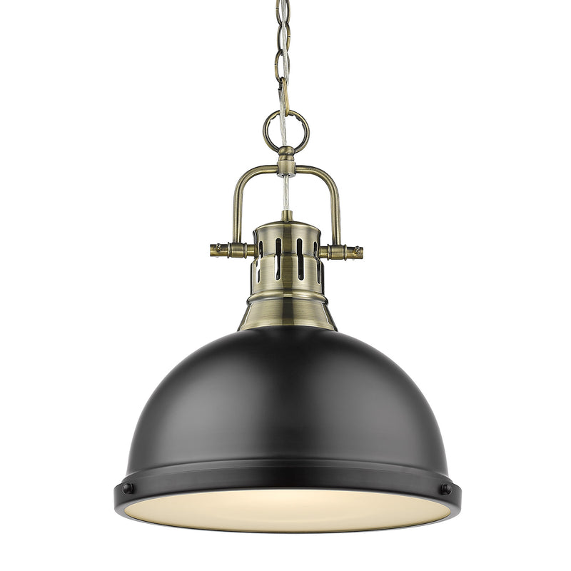 Duncan 1 Light Pendant with Chain - Aged Brass / Matte Black Shade - Golden Lighting