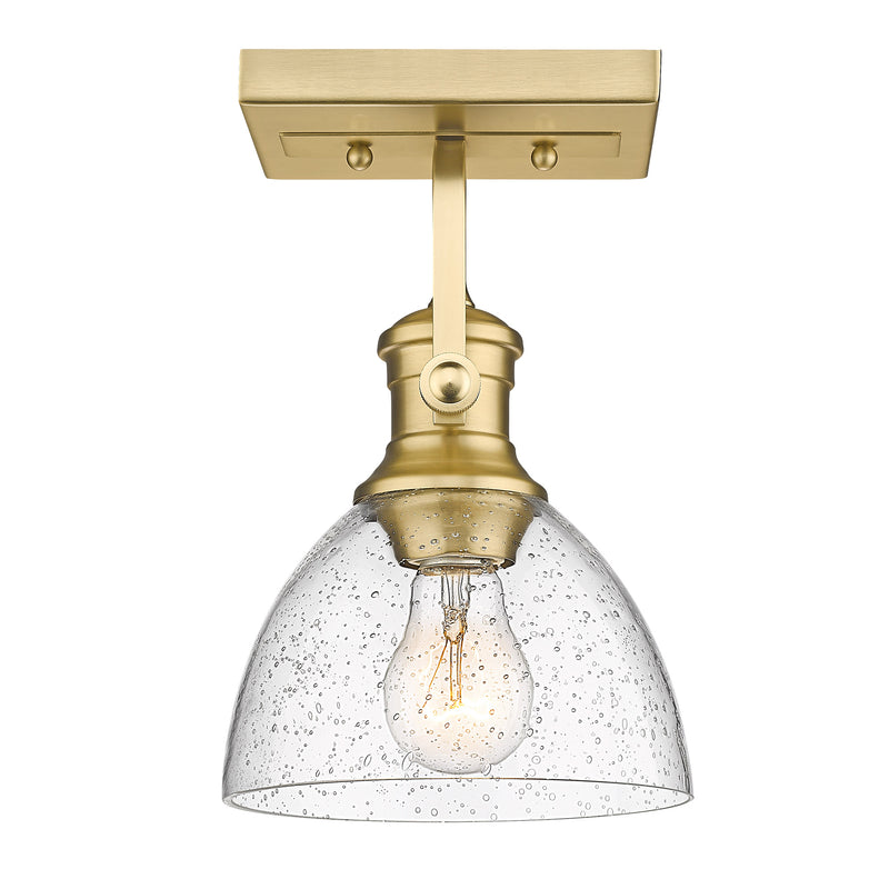 Hines 1 Light Semi-Flush - Brushed Champagne Bronze / Seeded Glass - Golden Lighting