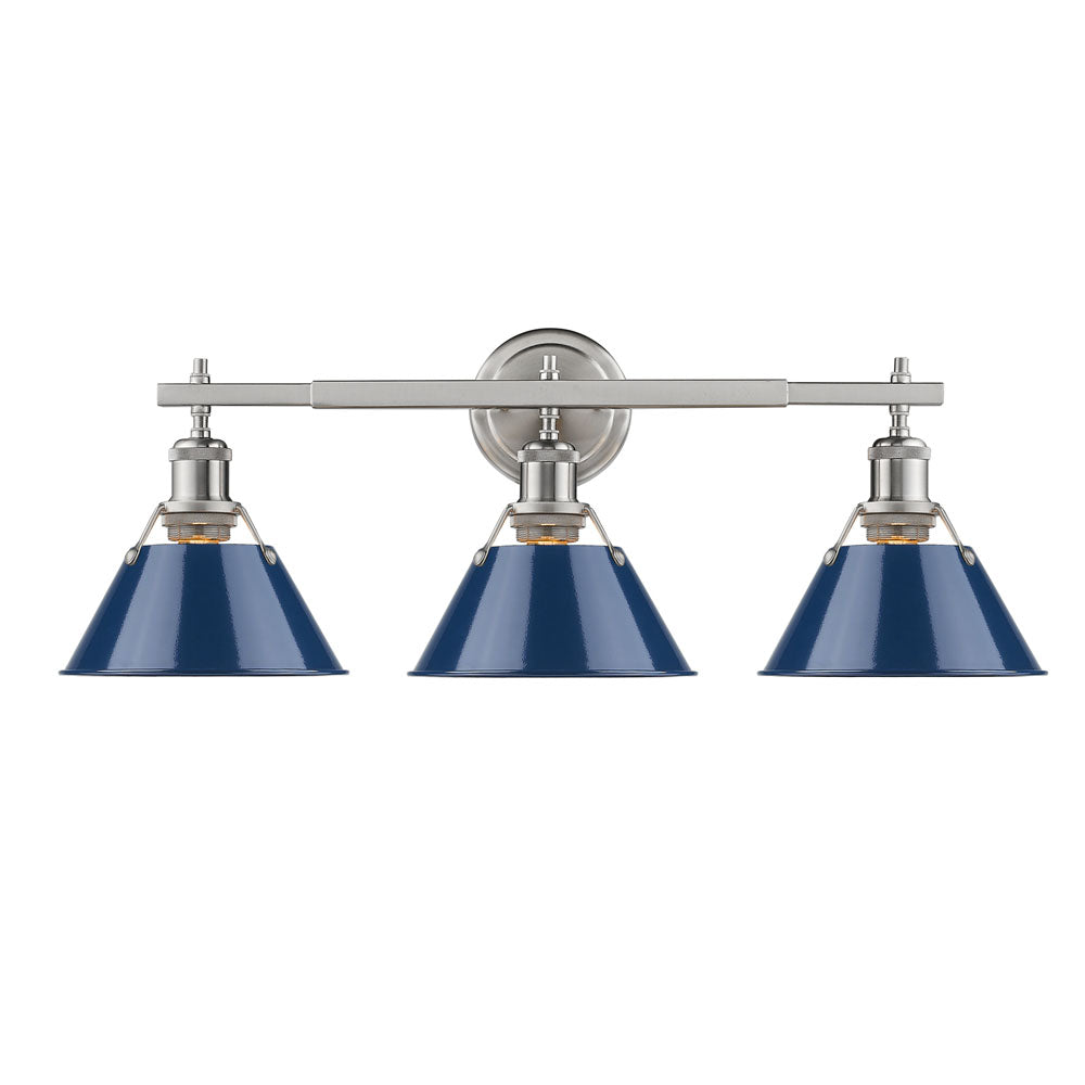 Orwell 3 Light Bath Vanity - Pewter / Matte Navy Shades - Golden Lighting