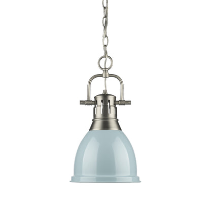 Duncan Small Pendant with Chain - Pewter / Seafoam Shade - Golden Lighting