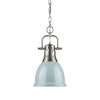 Duncan Small Pendant with Chain - Pewter / Seafoam Shade - Golden Lighting